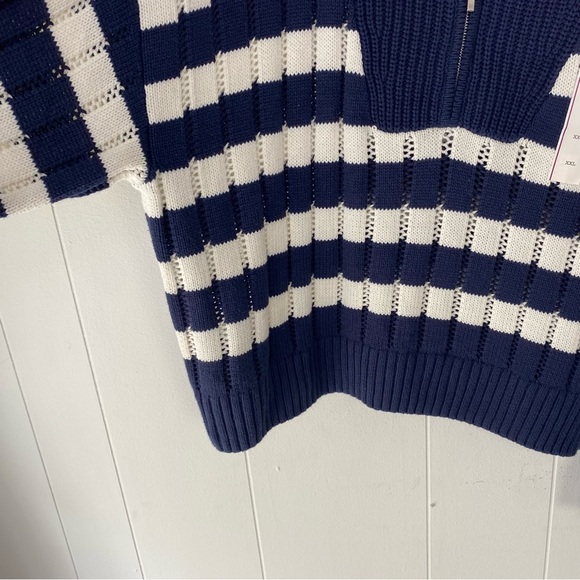 Quarter Zip Collared Pullover Sweater Blue White Stripe A New Day Sz XXL - Picture 7 of 15